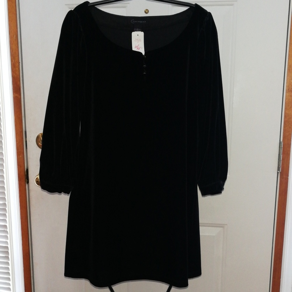 Women's 3/4 sleeve stretch velvet mini dress